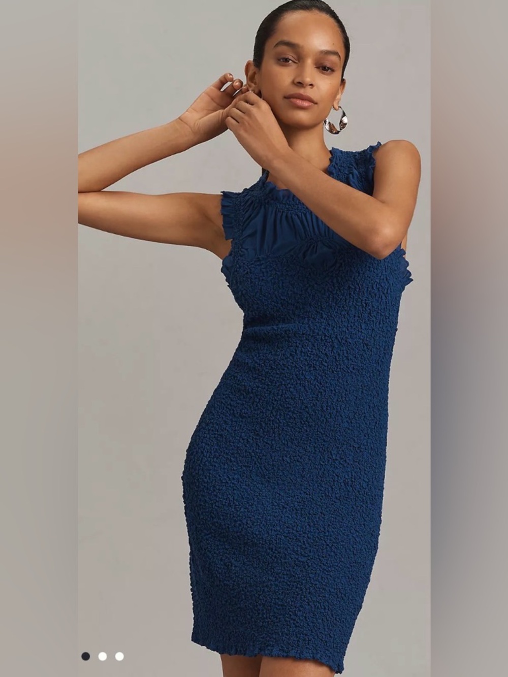 Anthropologie Navy Ruffle-Trim Textured Lined Dress, Size XL, NWT